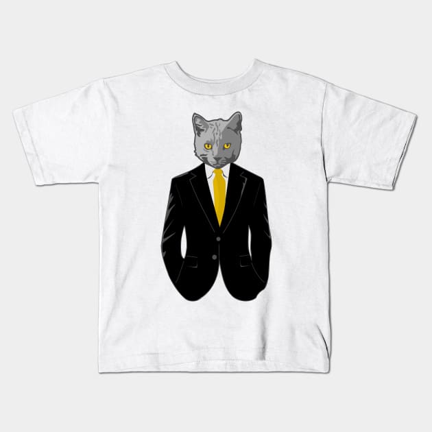 Cat in Business Suit Kids T-Shirt by citypanda